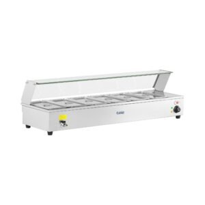 Bain Marie - 6 Gn 1/3 Tartály Mellékelve - Leeresztő Csap - Üvegfedés | Royal Catering