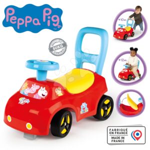 Bébitaxi és járássegítő 2in1 Peppa Pig Auto Ride On Smoby ergonomikus háttámlával és tárolóval az ülőke alatt 10 hó-tól