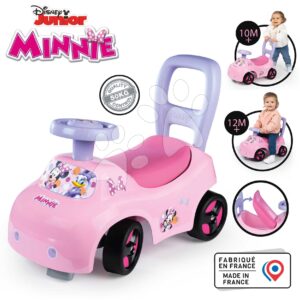 Bébitaxi és járássegítő Minnie Auto Ride On Smoby ergonomikus háttámlával és tárolóval az ülőke alatt 10 hó-tól