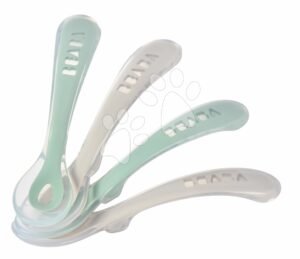 Ergonomikus kanalak 2nd Age Silicone Spoons Beaba Velvet Grey & Sage Green szilikonból önálló étkezéshez 4 drb 8 hó-tól