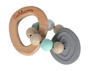 Fa szilikon rágóka Bio 100% Natur Baby Pure Teether Eichhorn golyókkal és fogantyúval 3 hó-tól