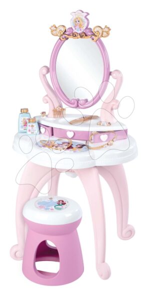 Pipere Asztal Disney Princess 2In1 Hairdresser Smoby Kisszékkel És 10 Kiegészítővel Szépítkezéshez 94 Cm Magas