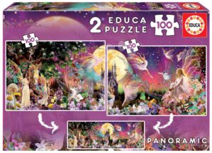 Puzzle Panoráma Fairy Triptych Educa 2×100 Darabos