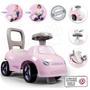 Sportos bébitaxi és járássegítő működő dudával 2in1 Auto Ride On Pink Smoby rózsaszín elforgatható kerekekkel és tárolóval az ülőke alatt 10 hó-tól