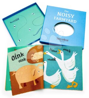 Textilkönyv Noisy Farmyard Rag Book Threadbear 12 háziállattal 100% puha pamutanyagból ajándékcsomagolásban 0 hó-tól