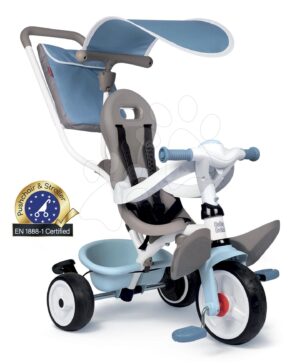 Tricikli És Babakocsi Egyben Magasított Háttámlával Baby Balade Plus Tricycle Blue Smoby Fékkel És Eva Kerekekkel Kék 10 Hó-Tól