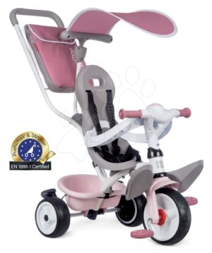 Tricikli és babakocsi egyben magasított háttámlával Baby Balade Plus Tricycle Pink Smoby fékkel és EVA kerekekkel kék 10 hó-tól