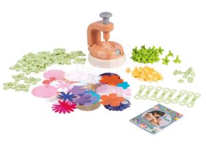 Virágbolt dekoratív virágok készítésével Crea Deco Flowers Set Smoby 200 kiegészítővel és préssel a textil virágszirmok összekapcsolásához 5 éves kortól