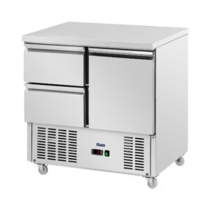 Hűtőpult kerekekkel - 240 l - 2 fiók / 1 polc - 90 x 70 cm - C energiaosztály - Rozsdamentes acél - Royal Catering