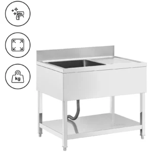 Mosogató asztal - 1 medence - rozsdamentes acél - 100 x 70 x 97 cm - Royal Catering