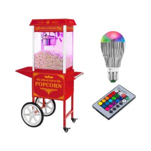 Popcorn Készítő Gép Kocsival És Led Világítással - Retro-Design - Piros | Royal Catering