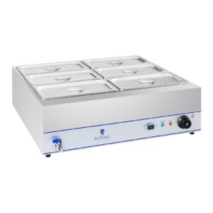 Bain-Marie - 2000 W - 6 x 1/3 GN konténer - leeresztő szeleppel | Royal Catering