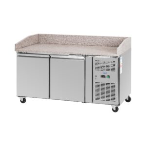 Hűtőpult kerekekkel - 390 l - 2 rekesz - 155 x 80 cm - B energiaosztály - rozsdamentes acél - Royal Catering