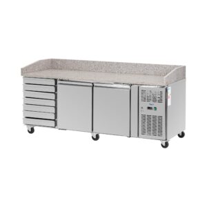 Hűtőpult kerekekkel - 390 l - 2 rekesz - 7 fiók - 202 x 80 cm - B energiaosztály - rozsdamentes acél - Royal Catering