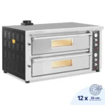 Elektromos Pizzasütő Kemence - 6+6 X 33 Cm - 2 Kamra - 13 200 W - 400 V - Samottkő - Royal Catering