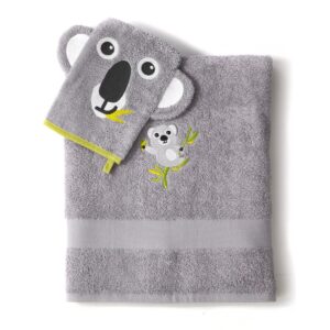 Gyermek frottír fürdőszobai textília készlet koala hímzéssel szürke 2x mosogatórongy 15x21 cm