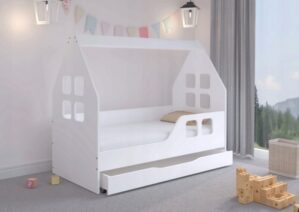 Házikó gyerekágy ágyneműtartóval 160 x 80 cm fehér - jobbos