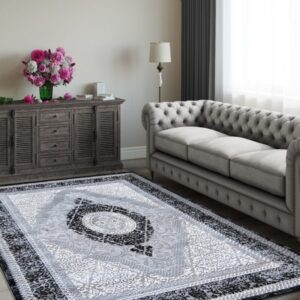 Modern vintage stílusú fekete-szürke szőnyeg Szélesség: 80 cm | Hossz: 150 cm