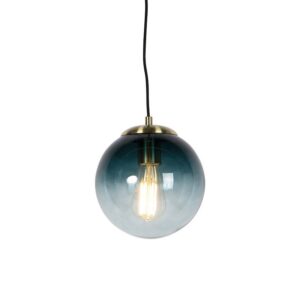 Art deco függőlámpa sárgaréz óceánkék üveggel 20 cm - Pallon