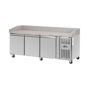 Hűtőasztal kerekekkel - 560 l - 3 rekesz - 202 x 80 cm - rozsdamentes acél - Royal Catering