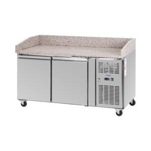 Hűtőpult kerekekkel - 390 l - 2 rekesz - 155 x 80 cm - B energiaosztály - rozsdamentes acél - Royal Catering
