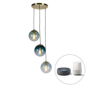 Intelligens függesztett lámpa sárgaréz 3 db WiFi ST64-szel kék üveggel - Pallon