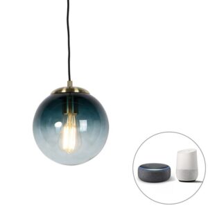 Intelligens függő sárgaréz lámpa óceánkék üveggel 20 cm WiFi ST64 - Pallon