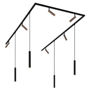 Modern sínrendszer 6 spotlámpával és 4 függőlámpa sötét bronz 1 fázisú - Slimline Uzzy Keno