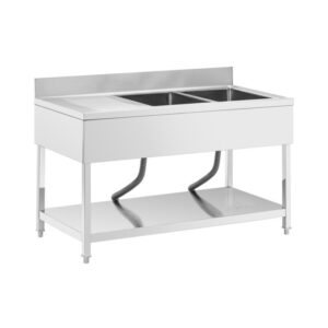 Mosogató asztal - 2 medence - rozsdamentes acél - 140 x 70 x 97 cm - Royal Catering