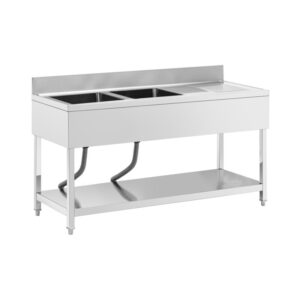 Mosogató asztal - 2 medence - rozsdamentes acél - 160 x 60 x 97 cm - Royal Catering