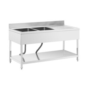 Mosogató asztal - 2 medence - rozsdamentes acél - 160 x 70 x 97 cm - Royal Catering