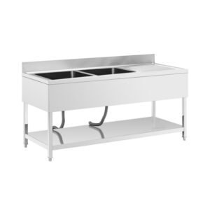 Mosogató asztal - 2 medence - rozsdamentes acél - 180 x 70 x 97 cm - Royal Catering