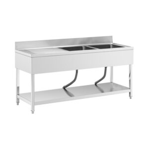 Mosogató asztal - 2 tál - rozsdamentes acél - 180 x 60 x 97 cm - Royal Catering