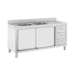 Mosogató szekrény - 2 medence - Royal Catering - rozsdamentes acél - 400 x 400 x 300 mm