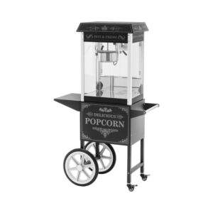 Popcorn gép - kocsival - retro design - 195/235 °C - fekete - Royal Catering