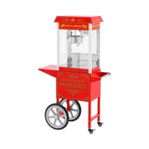 Popcorn gép - kocsival - retro design - 195 / 235 °C - piros - Royal Catering