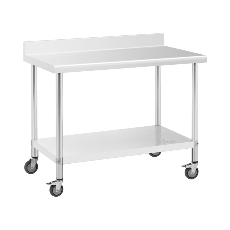 Rozsdamentes Acél Asztal Kerekekkel - Premium - 60 X 120 Cm - 158 Kg - Hátsó Perem - Royal Catering