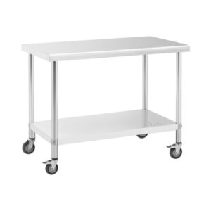 Rozsdamentes acél asztal kerekekkel - PREMIUM - 60 x 120 cm - 158 kg - Royal Catering