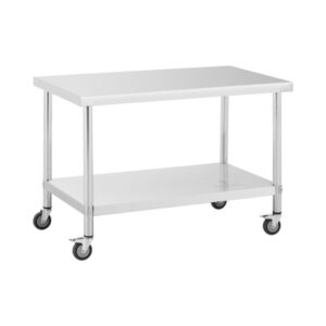 Rozsdamentes acél asztal kerekekkel - PREMIUM - 70 x 120 cm - 158 kg - Royal Catering