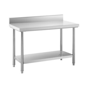 Rozsdamentes acél munkaasztal - ECO - 120 x 60 cm - 137 kg - hátsó perem - Royal Catering-