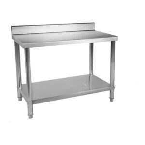 Rozsdamentes acél munkaasztal - ECO - 150 x 60 cm - 130 kg - hátsó perem - Royal Catering