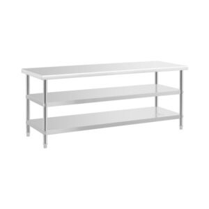 Rozsdamentes acél munkaasztal - ECO - 200 x 70 cm - 231 kg - közbenső polc - Royal Catering