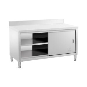 Rozsdamentes acél munkaszekrény - ECO - 150 x 70 cm - 600 kg - hátsó perem - Royal Catering