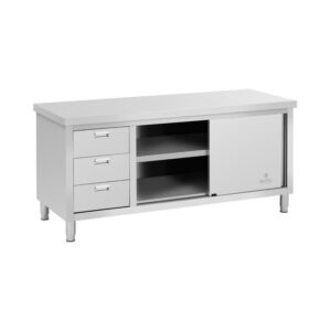 Rozsdamentes acél munkaszekrény - ECO - 180 x 70 cm - 600 kg - 3 fiók - Royal Catering