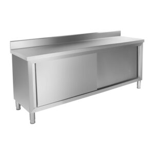 Rozsdamentes acél munkaszekrény - ECO - 200 x 60 cm - 160 kg - hátsó perem - Royal Catering