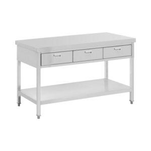 Rozsdamentes acél munkasztal - PREMIUM - 150 x 60 cm - 295 kg - 3 fiók - Royal Catering