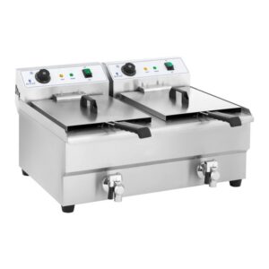 Elektromos dupla olajsütő - 2 x 12 l - 6400 W - leeresztőcsappal - Royal Catering