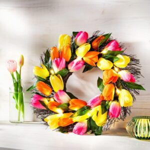Dekoratív Koszorú Tulipánokkal Színkeverék Átmérő 40 Cm