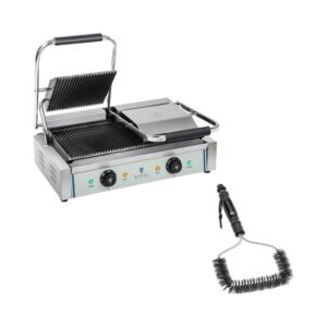 Dupla kontakt grill és grillkefe készlet - bordázott - 2 x 1.800 W | Royal Catering