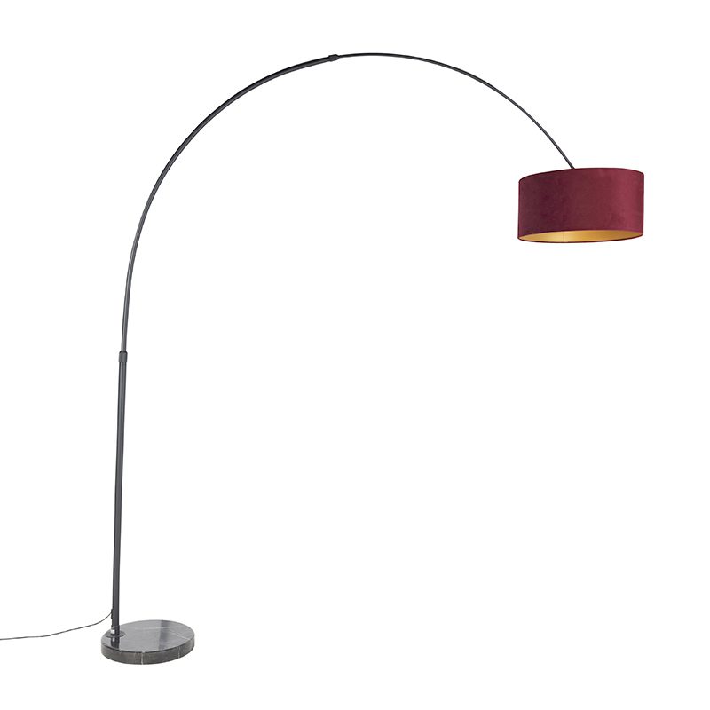 Ív Lámpa Fekete Bársony Árnyalattal Piros Arannyal 50 Cm - Xxl